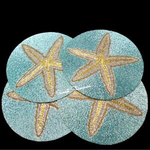 4pc Coastal Collection Ocean Beach Starfish Beaded Placemats Chargers Set NEW